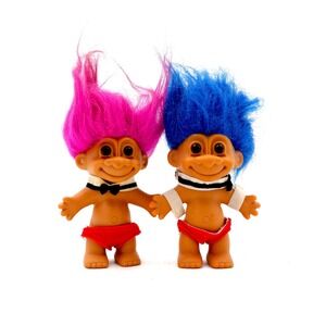 Vintage Russ Chippendale Troll Pair – 1990s Dancer Troll Dolls‎ Set Bowtie